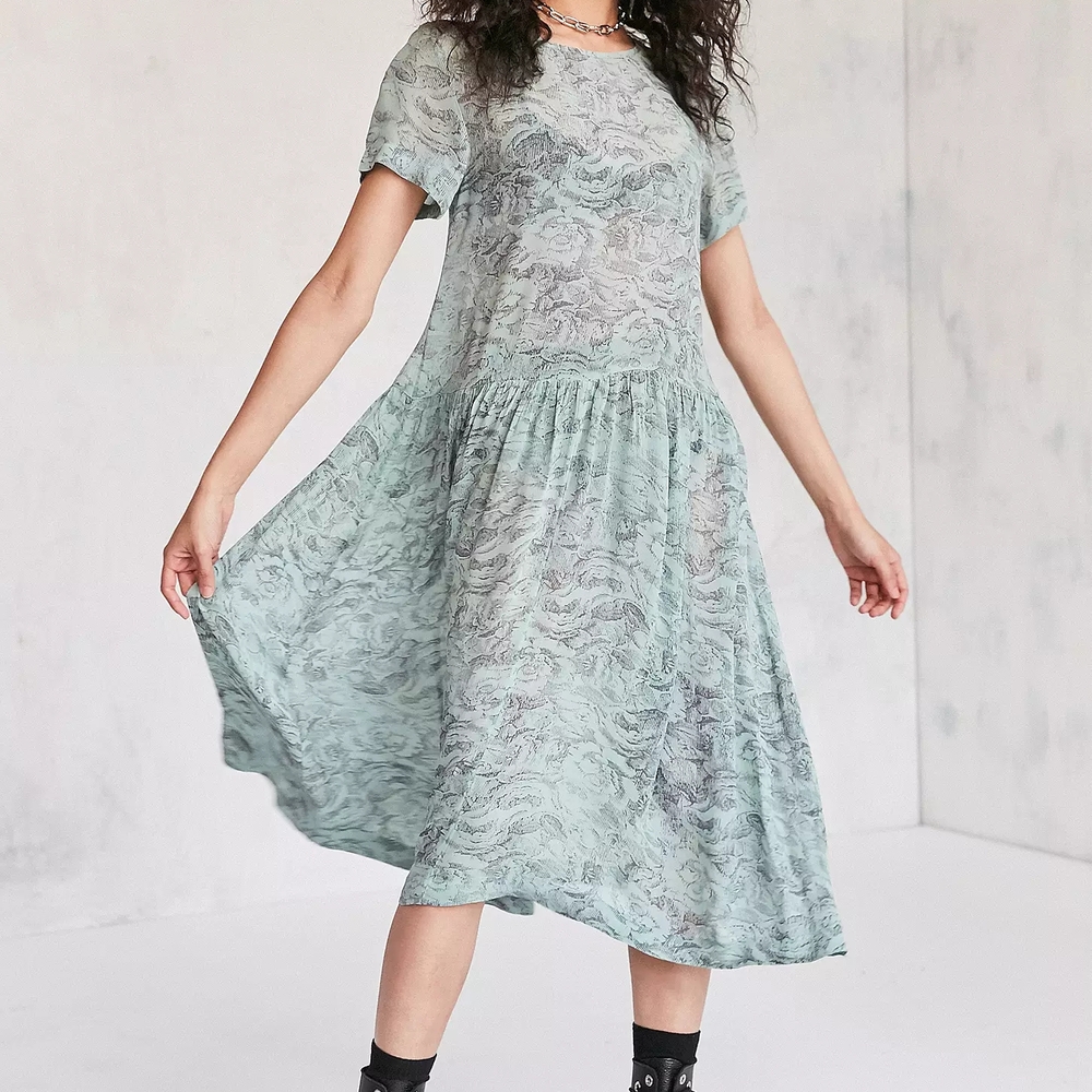 Kimchi Blue Green Flutter Sleeve Midi Sundress